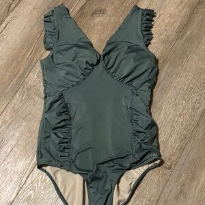 Albion Dark Green Ruffled One-Piece Swimsuit